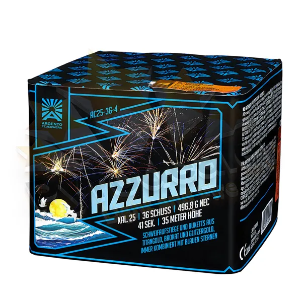 Argento Azzurro, 36 Schuss Batterie mit Buketts aus Titangold