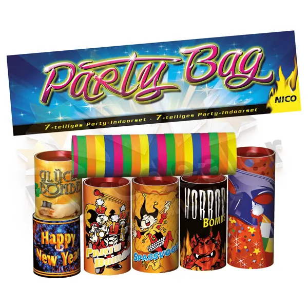 NICO Party Bag 7-teiliges Set aus Tischbomben und Luftschlangen