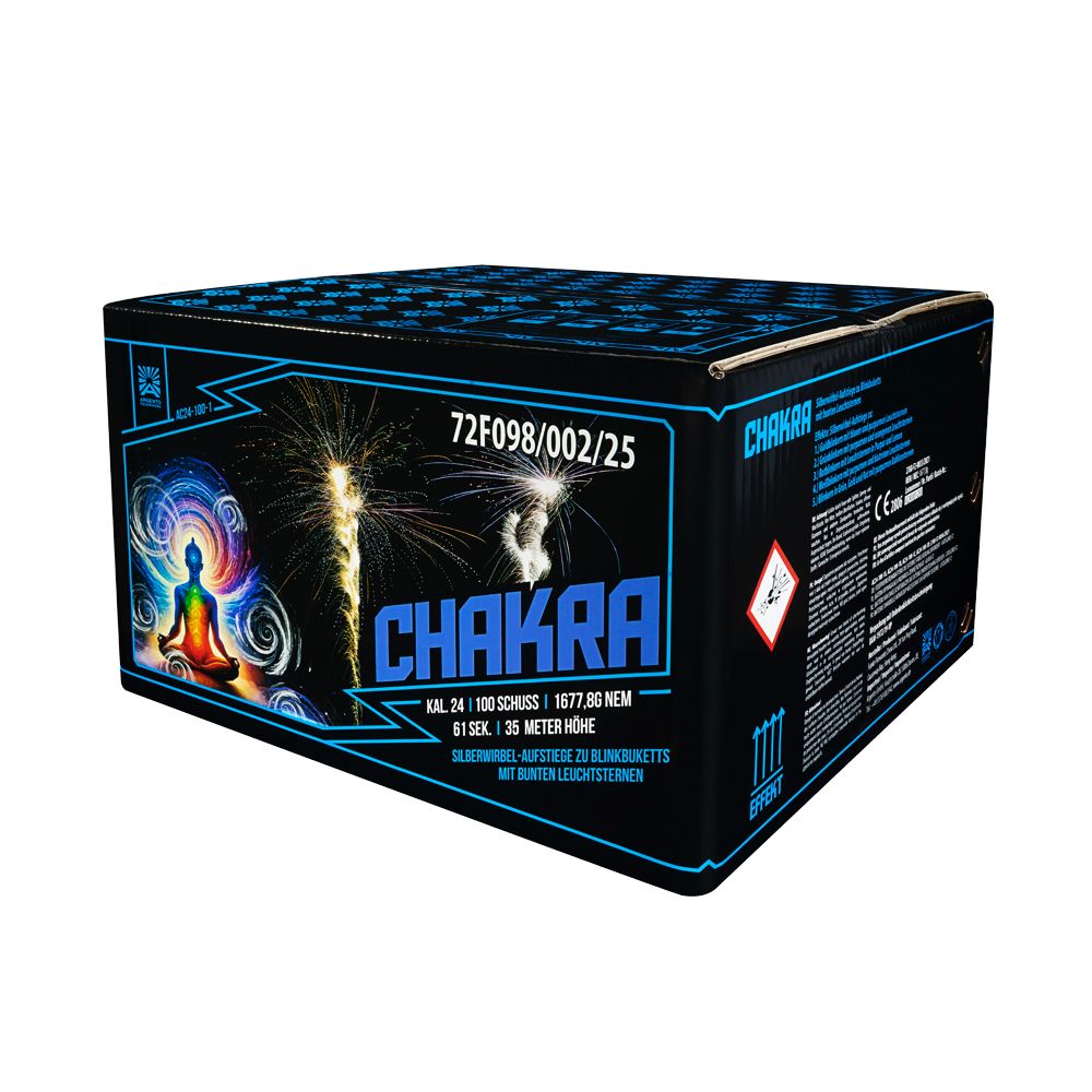 Argento Chakra, 100 Schuss Verbundfeuerwerk, F2