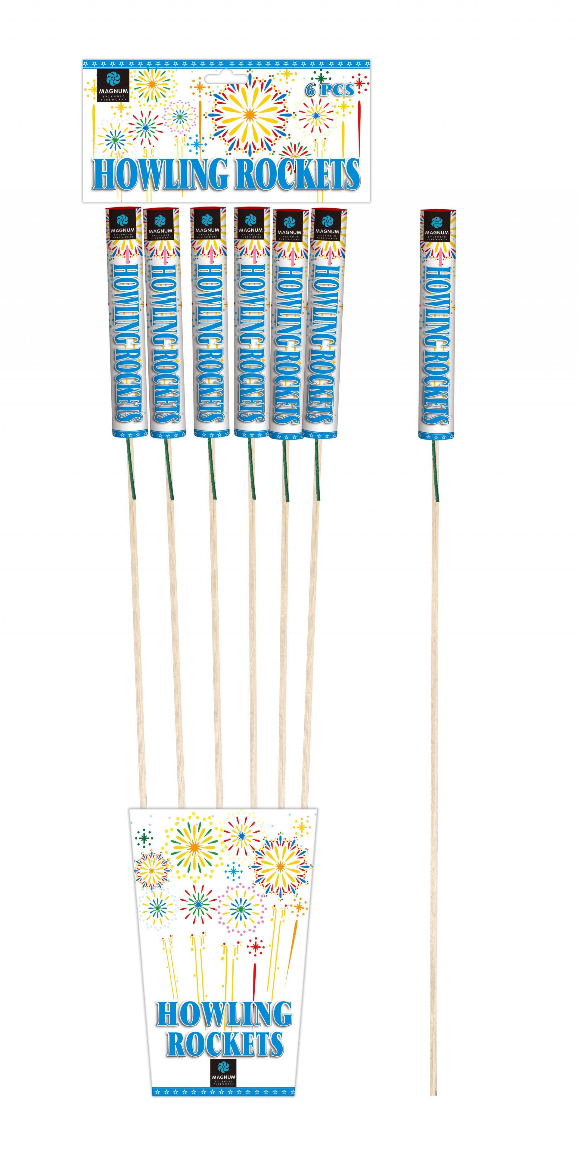 Magnum Howling Rockets, Pfeiffraketen mit Bukett, 6er Beutel